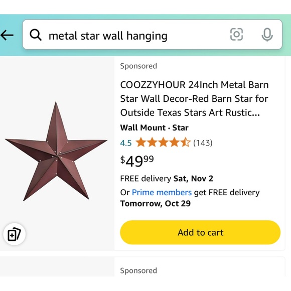 Metal Star Hanging Wall Decor with Pockets, Barn Style, Rustic 10”x11” - 4 qty - Picture 6 of 6